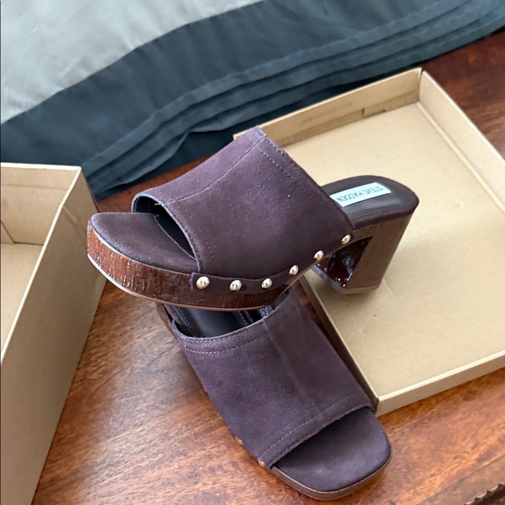 Steve Madden Dark Brown Suede Studded Mules